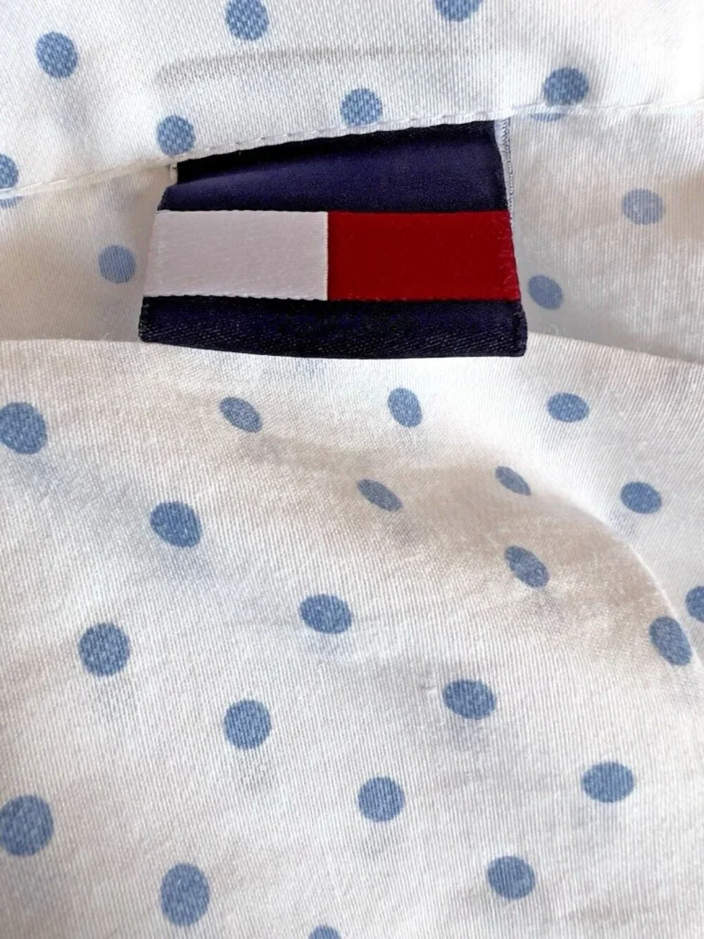 Tommy Hilfiger TWIN Flat Sheet White Blue Dots Cotton Blend Cottage Bedding NICE